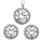<span>CLOSEOUT! </span>Halo Clear Cubic Zirconia .925 Sterling Silver Earring & Pendant Set .75"X.5