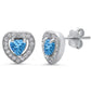 Aquamarine & Pave Cz Heart .925 Sterling Silver Earrings