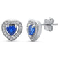 Blue Sapphire & Pave Cz Heart .925 Sterling Silver Earrings