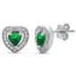 Green Emerald & Pave Cz Heart .925 Sterling Silver Earrings