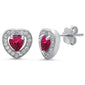 Ruby & Pave Cz Heart .925 Sterling Silver Earrings