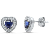 Tanzanite & Pave Cz Heart .925 Sterling Silver Earrings