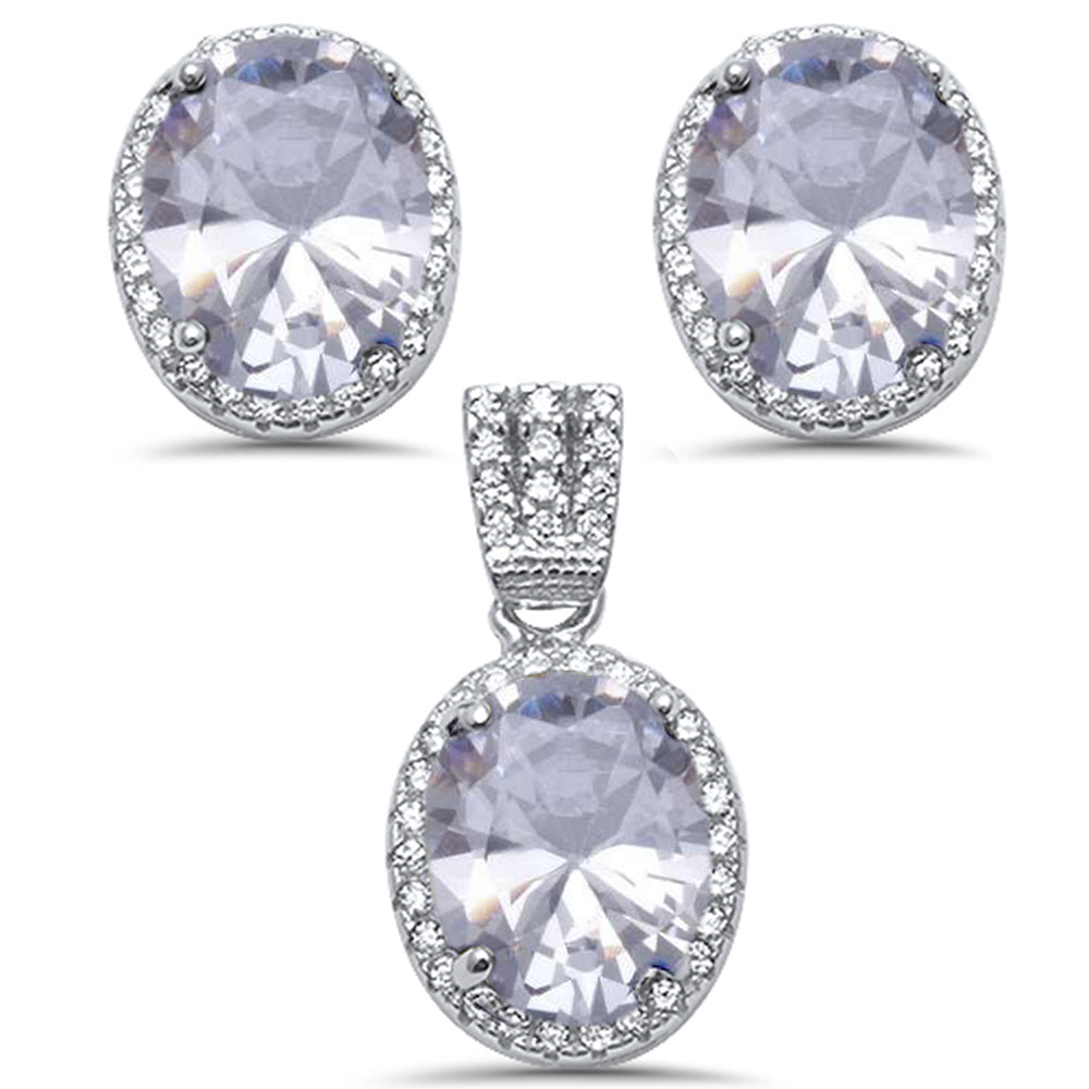 <span>CLOSEOUT! </span>Oval Cubic Zirconia .925 Sterling Silver Earring & Pendant Set