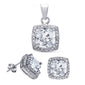 CZ Halo .925 Sterling Silver Earring & Pendant Set