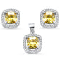 Cushion Cut Yellow Cubic Zirconia .925 Sterling Silver Pendant & Earring Set