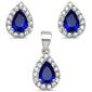 <span>CLOSEOUT!</span>Pear Shape Blue Sapphire & Cz .925 Sterling Silver Earring & Pendant Set
