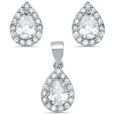 Pear Shape Cubic Zirconia .925 Sterling Silver Earring & Pendant Set