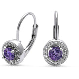 Halo Amethyst & Cz .925 Sterling Silver Earrings