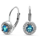 Halo Blue Topaz & Cz .925 Sterling Silver Earrings