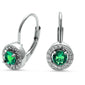Halo Green Emerald & Cz .925 Sterling Silver Earrings
