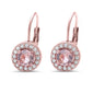 Rose Gold Plated Halo Morganite & Cubic Zirconia .925 Sterling Silver Earring