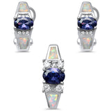 <span>CLOSEOUT! </span>White Opal, Tanzanite, & Cz .925 Sterling Silver Pendant & Earrings Set