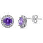 Halo Amethyst & Cz stud .925 Sterling Silver Earrings