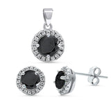 Juego de dije y aretes de plata esterlina .925 con ónix negro y circonita cúbica Halo