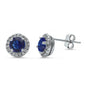 Halo Blue Sapphire & Cz stud .925 Sterling Silver Earrings