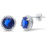 Halo Fine Blue Sapphire Studs .925 Sterling Silver Earring