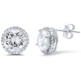 Halo Fine Cubic Zirconia Studs .925 Sterling Silver Earring