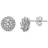 Halo Cubic Zirconia Stud .925 Sterling Silver Earrings