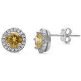 Halo Champagne Cz Stud .925 Sterling Silver Earrings