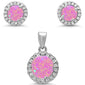 Round Halo Pink Opal & Cubic Zirconia .925 Sterling Silver Pendant & Earrings