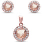 Rose Gold Plated Halo Morganite & Cubic Zirconia .925 Sterling Silver Pendant & Earring