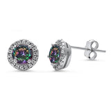 Halo Rainbow Cz Stud .925 Sterling Silver Earrings