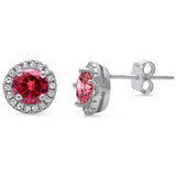 Halo Ruby Stud .925 Sterling Silver Earrings
