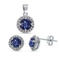 Halo Tanzanite & Cz .925 Sterling Silver Pendant & Earrings Set