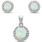 Round Halo White Opal & Cubic Zirconia .925 Sterling Silver Pendant & Earrings