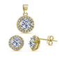 Yellow Gold Plated Halo Cubic Zirconia Pendant & Earrings .925 Sterling Silver Set