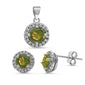 Round Halo Peridot & Cubic Zirconia .925 Sterling Silver Pendant & Earring Set