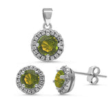 Sterling Silver Cubic Zirconia ring - Round Halo Peridot & Cubic Zirconia .925 Sterling Silver Pendant & Earring Set