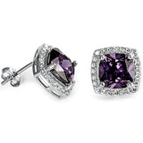 Cushion Cut Amethyst & Cubic Zirconia .925 Sterling Silver Earrings