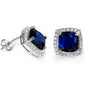 Cushion Cut Blue Sapphire & Cubic Zirconia .925 Sterling Silver Earrings