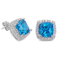 Cushion Cut Blue Topaz & Cubic Zirconia .925 Sterling Silver Earrings