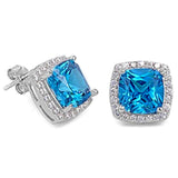 Cushion Cut Blue Topaz & Cubic Zirconia .925 Sterling Silver Earrings