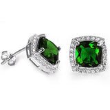 Pendientes de plata de ley 925 con esmeralda verde de talla cojín y circonitas cúbicas
