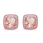 Rose Gold Plated Square Princess Cut Halo Morganite .925 Sterling Silver Earrings