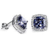 Cushion Cut Tanzanite & Cubic Zirconia .925 Sterling Silver Earrings