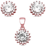<span>CLOSEOUT! </span>Rose Gold Plated Halo Cubic Zirconia .925 Sterling Silver Earring and Pendant Set