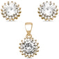 <span>CLOSEOUT! </span>Yellow Gold Plated Halo Cubic Zirconia .925 Sterling Silver Earring and Pendant Set