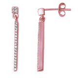 Rose Gold Plated Dangle Style Cz Bar .925 Sterling Silver Earrings