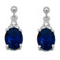 Dangling Oval Blue Sapphire & Cz .925 Sterling Silver Earrings