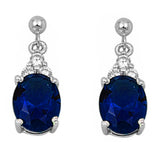 Dangling Oval Blue Sapphire & Cz .925 Sterling Silver Earrings