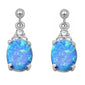 Blue Opal & Cz Dangle .925 Sterling Silver Earrings