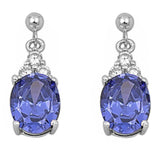 Dangling Oval Tanzanite & Cz .925 Sterling Silver Earrings