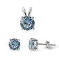 Round Aquamarine .925 Sterling Silver Pendant & Earrings Set