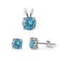 Round Blue Cz .925 Sterling Silver Pendant & Earrings Set