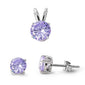 Round Lavender .925 Sterling Silver Pendant & Earrings Set .5"