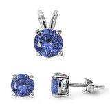 Round Tanzanite .925 Sterling Silver Pendant & Earrings Set